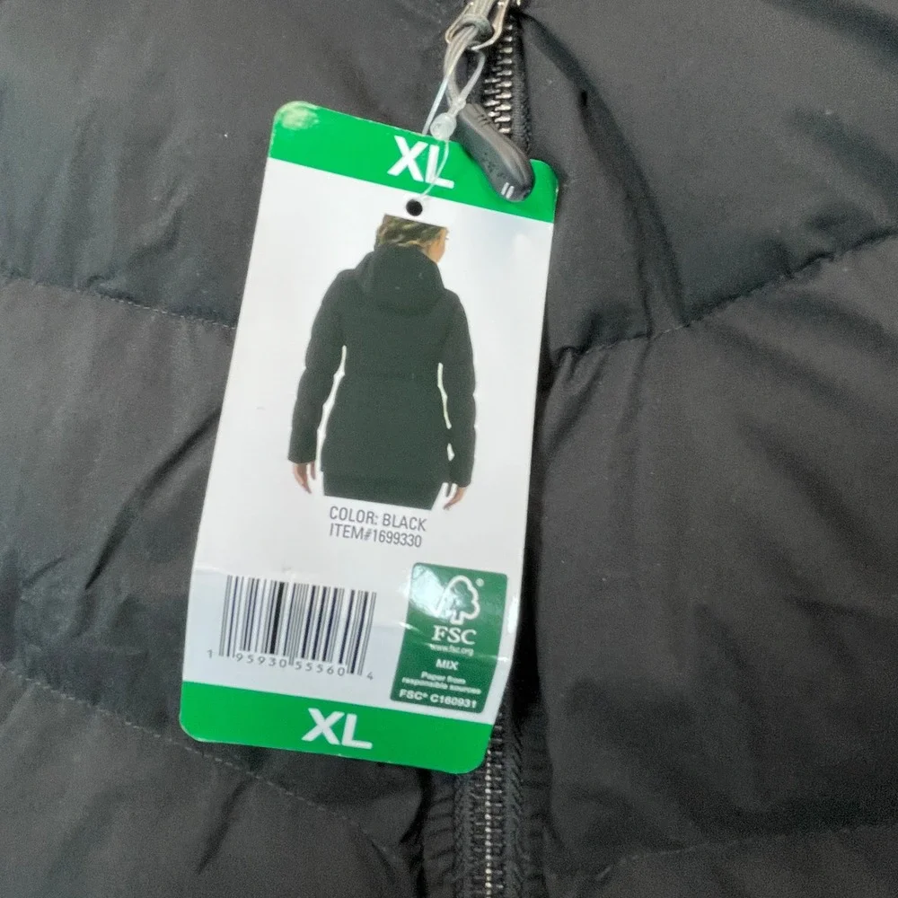 32 Degrees Heat Puffer Jacket Women XL Black Quilted Hooded Winter Coat Warm NWT